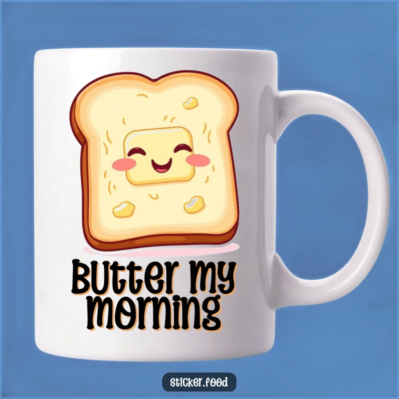 Funny Toast Butter Mug, Wiggling with Glee Humorous Breakfast Gift