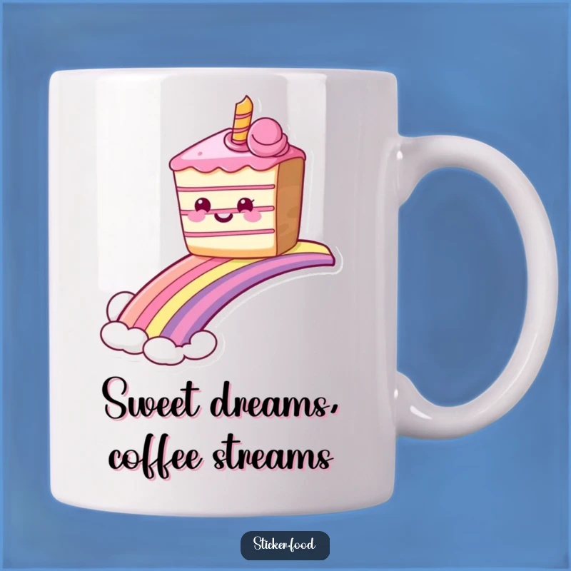 Funny Grinning Cake Rainbow Mug, Sweet Ride Humorous Gift for Dessert Lovers