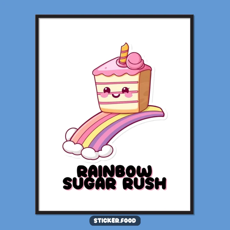 Funny Grinning Cake Rainbow Digital Art Print, Instant Sweet Ride Decor