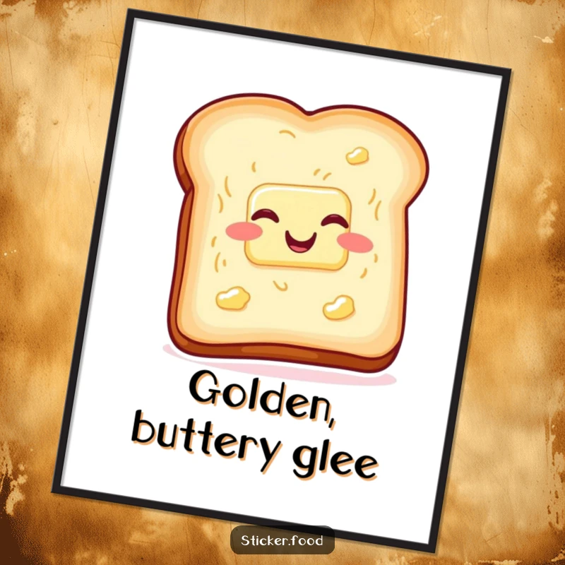 Funny toast and butter digital art print, wiggling with glee, bringing instant breakfast humor and joy. Perfect funny gift.
