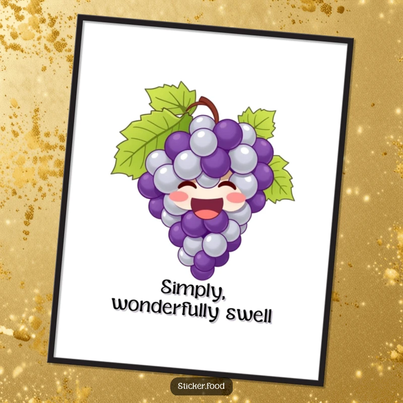 Funny grapes digital art print of a giggling bunch of grapes bursting with joy, for instant wall decor.