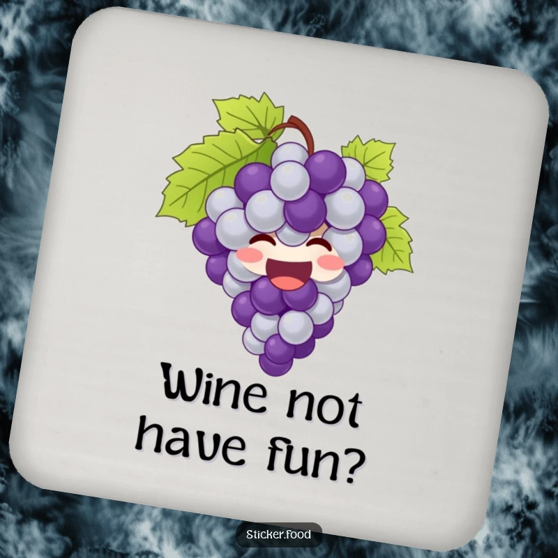 Funny grapes coaster with a giggling bunch of grapes bursting with joy, protecting surfaces with a smile.