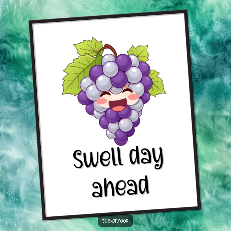 Funny grapes poster art of a giggling bunch of grapes bursting with joy, adding a cheerful touch.