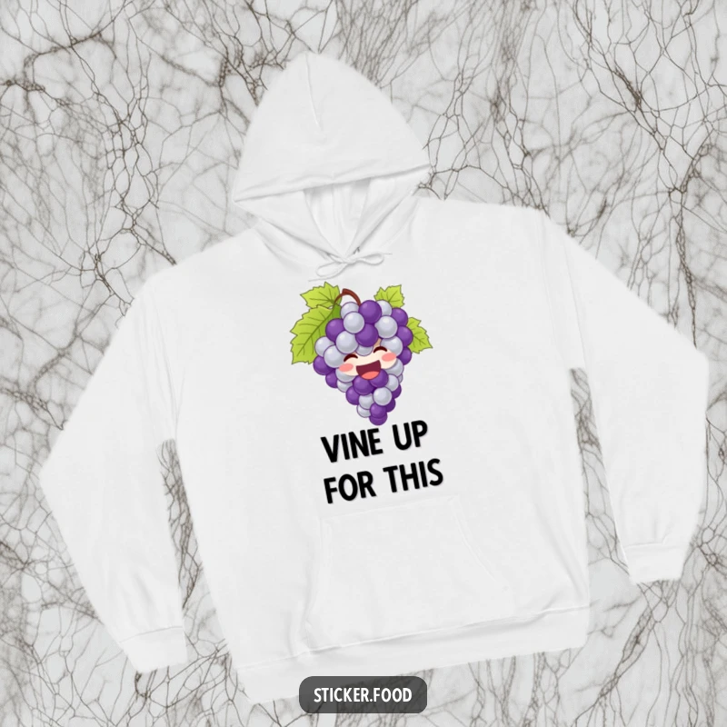 Funny grapes hoodie featuring a giggling bunch of grapes bursting with joy, perfect for cozy comfort.