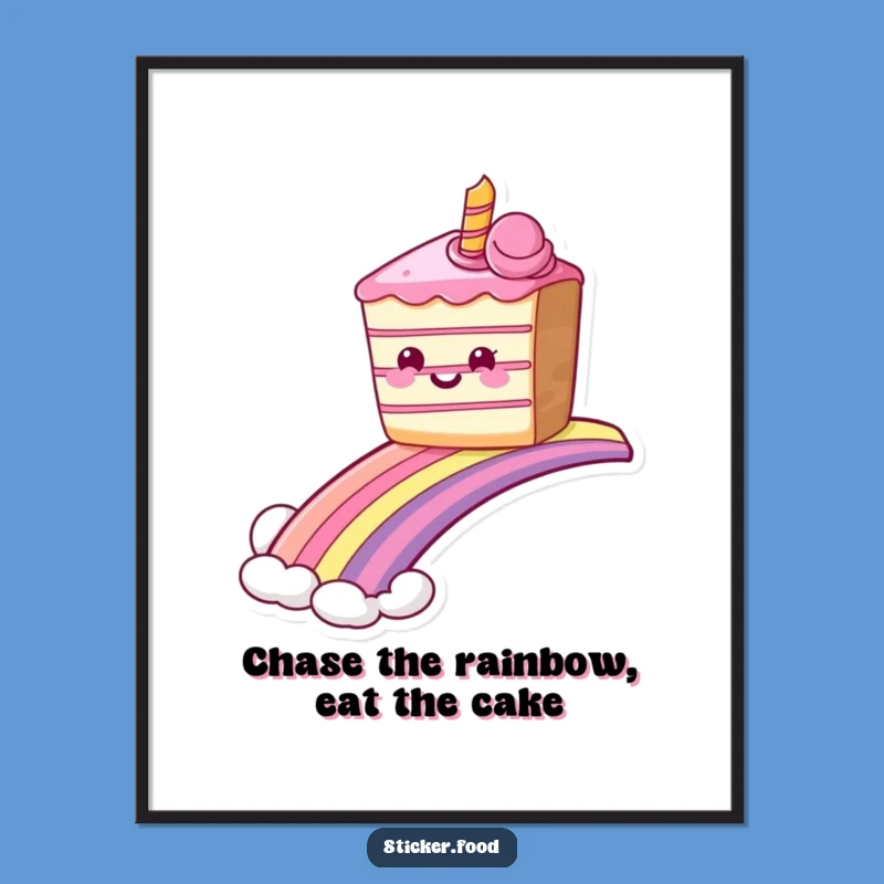 Free Printable Funny Cake Wall Art - Rainbow Sliding Dessert Downloadable Decor