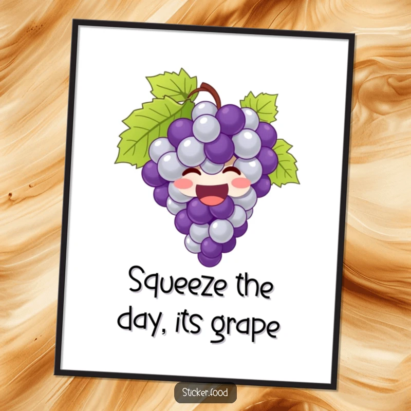 Funny Free Printable Wall Art: A bunch of grapes giggling and bursting with pure joy, creating a vibrant and humorous visual.