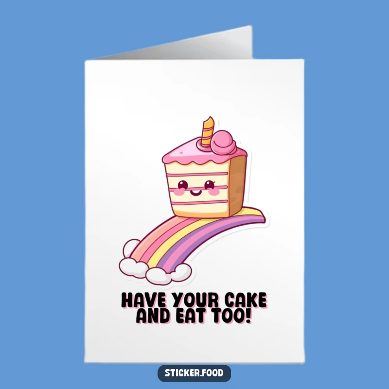 Free Printable Funny Cake Birthday Card - Rainbow Sliding Dessert Downloadable Joy