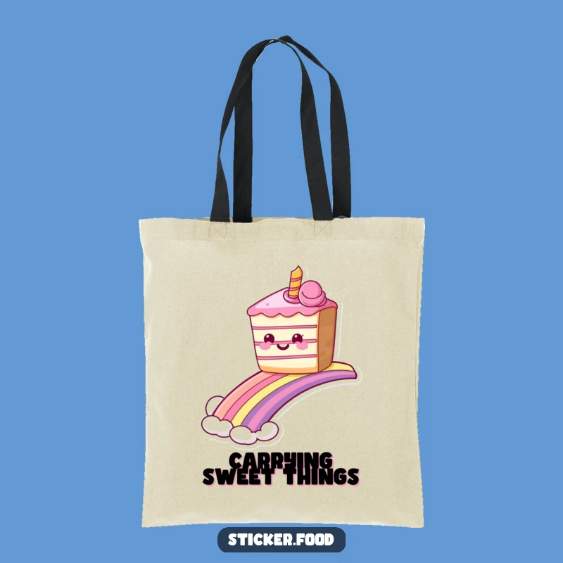 Funny Grinning Cake Rainbow Tote Bag, Sweet Ride Humorous Carryall