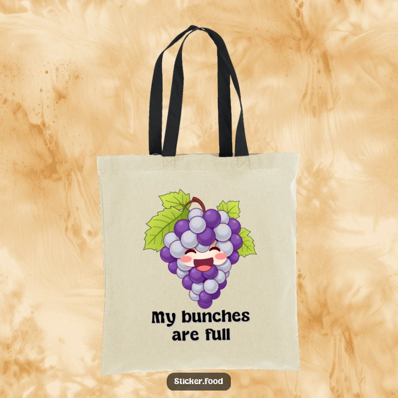 Funny grapes tote bag featuring a giggling bunch of grapes bursting with joy, ready for errands.